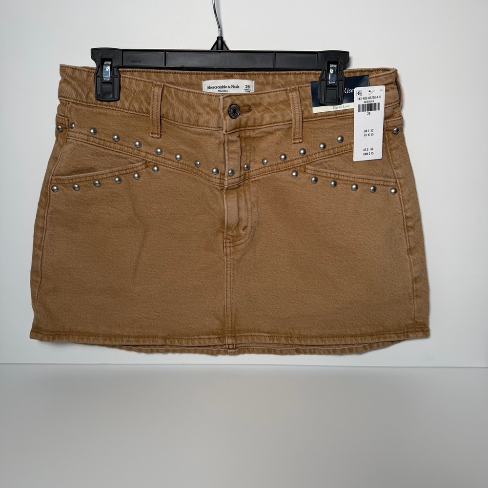 Abercrombie & Fitch Curve Love Tan Studded Mini Skirt - Picture 6 of 16